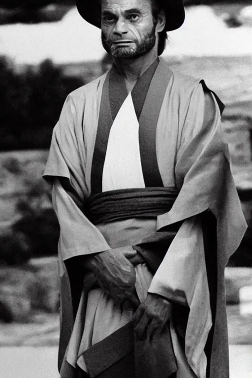 Prompt: terence hill dressed as a shinto priest