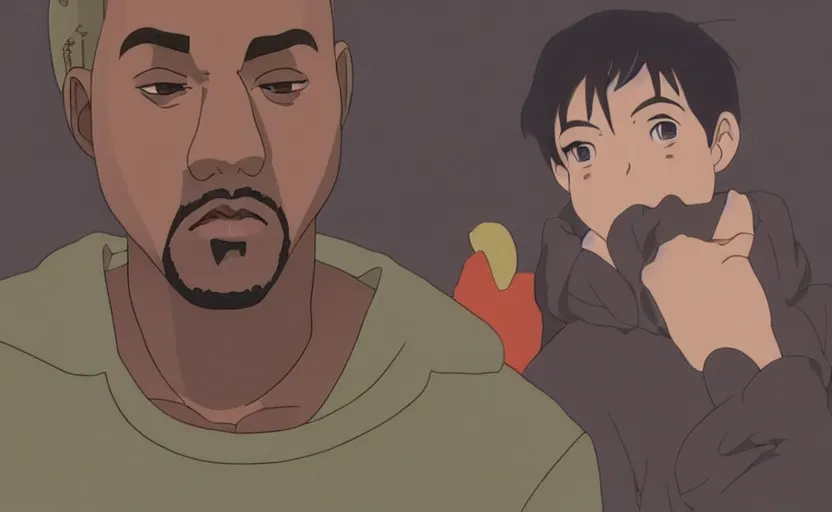 Image similar to kanye west film by studio ghibli, close up, kanye, anime film by makoto shinkai