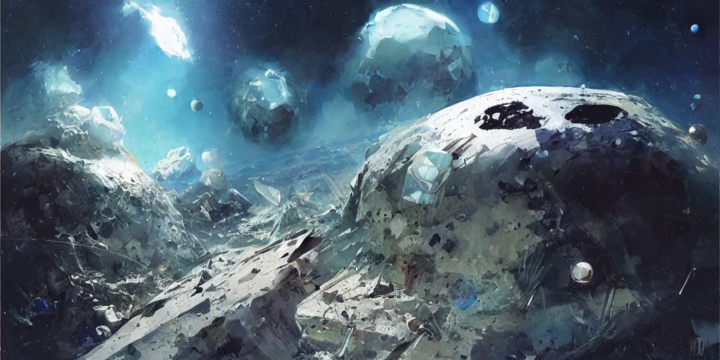 Prompt: a vast asteroid covered in faceted biodomes by ryohei hase, by john berkey, by jakub rozalski, by john martin,