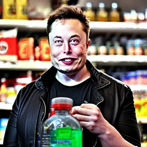 Prompt: elon musk working at the bodega