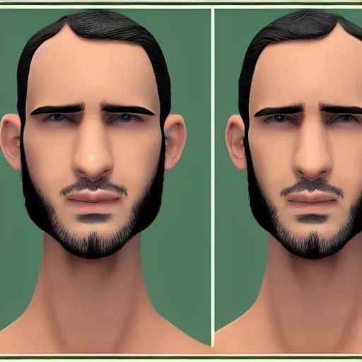 Prompt: A short and average built, olive skinned man with smooth cheeks and a wide face. He has an impressively long goatee,artstation-n 9