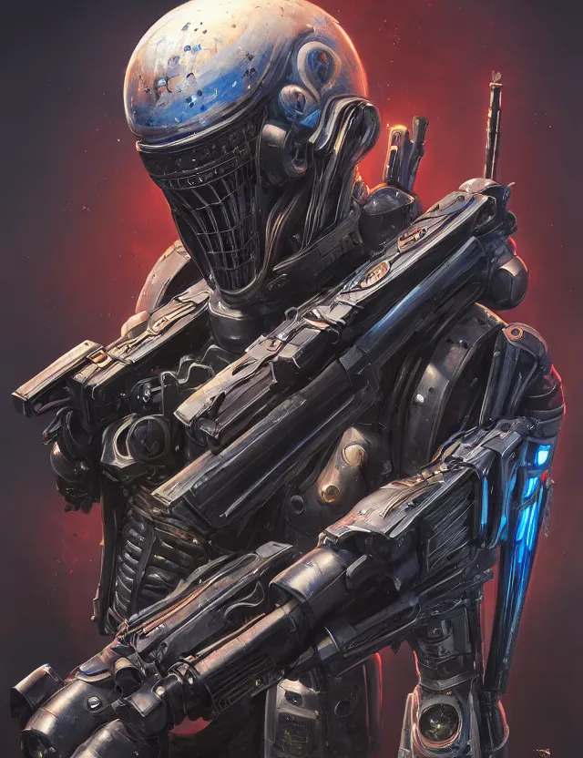 Image similar to a portrait of a tactical exoskeleton with miniguns painted with the pepsi logo, by moebius and tyler edlin and hr giger, trending on artstation, digital art, 4 k resolution, detailed, high quality, sharp focus, hq artwork, coherent, insane detail, concept art