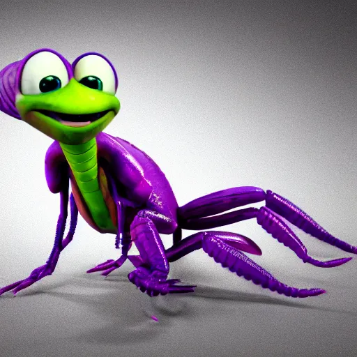 Prompt: full body portrait of purple alien reptile crustacean with multiple limbs character concept cute photo realistic detailed cute pixar 3d render