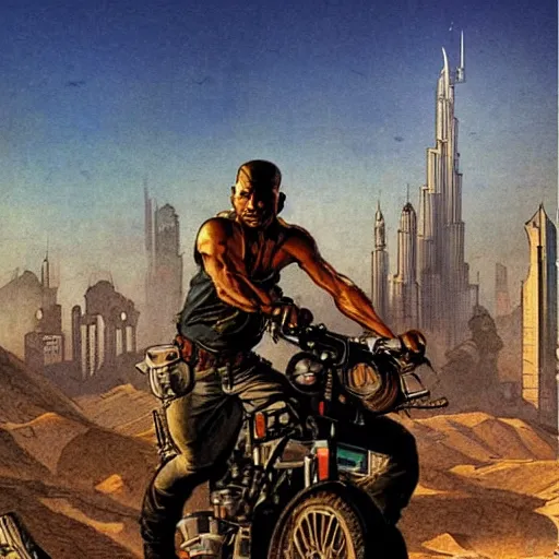 Prompt: gta : dubai, by frank frazetta