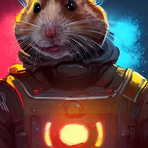 Image similar to crypto hamster as apex legends character, digital illustration portrait design, by android jones and greg rutkowski, retrowave color scheme, detailed, cinematic lighting, wide angle action dynamic portrait