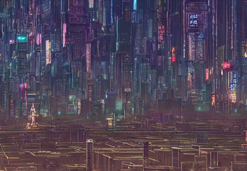 Image similar to a distant mormon temple in cyberpunk neo tokyo