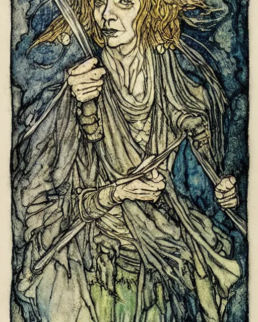 Image similar to tarot card detailed painting, illustration in style of Arthur Rackham