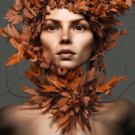 Image similar to a highly detailed digital image of a futuristic woman elegantly wrapped with leaves, by Andrea Chiampo, artstation and Frederik Heyman, extremely detailed woman, stunning volumetric lighting, hyper realism, fantasy 4k