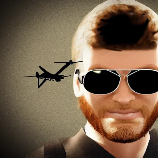 Prompt: a man is flying on a small plane with flying hair and aviator glasses, hyper realistic, hyper detailed, cfg _ scale 3