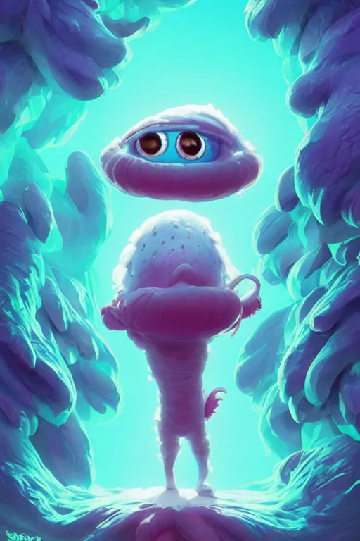 Image similar to smurf ghost creature animal sushi cristal very big eye roots cactus elemental flush of force nature micro world fluo fishscale, behance hd by jesper ejsing, by rhads, makoto shinkai and lois van baarle, ilya kuvshinov, rossdraws radiating a glowing aura global illumination ray tracing hdr