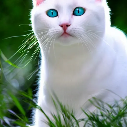 Image similar to a beautiful white cat with blue and yellow eyes
