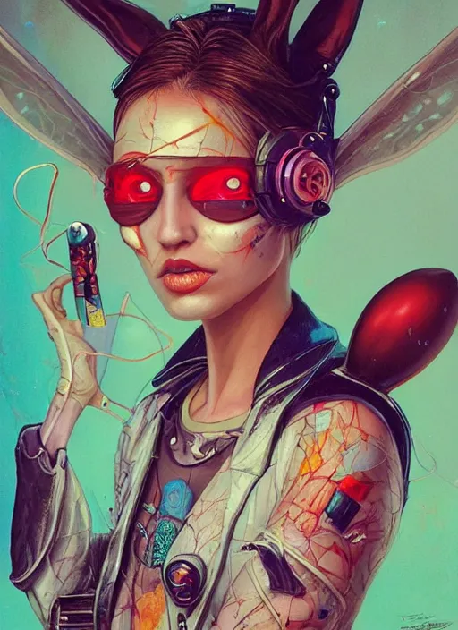 Image similar to beautiful portrait of Lofi cyberpunk Bugs Bunny, by Tristan Eaton, Stanley Artgermm, Tom Bagshaw, Greg Rutkowski, Carne Griffiths. trending on DeviantArt, face enhance, hyper detailed, trending on Artstation, 8k, masterpiece, graffiti paint, fine detail, full of color, intricate detail, golden ratio illustration