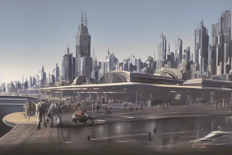 Prompt: ralph mcquarrie concept art for melbourne city landcsape