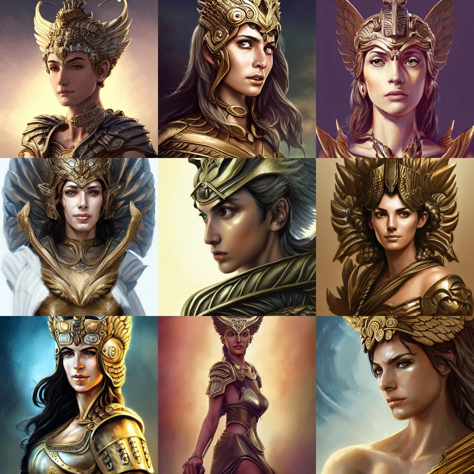 Prompt: athena, greek goddess, claudia black, art by artgerm and greg rutkowski and magali villeneuve, bronze greek armor, owl crown, d & d, fantasy, intricate, portrait, highly detailed, headshot, digital painting, trending on artstation, concept art, sharp focus, illustration