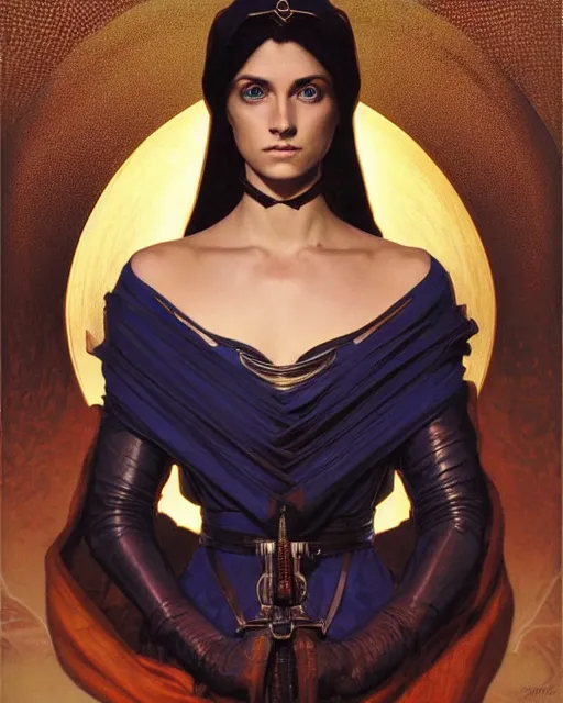 Prompt: portrait of saint alia atreides of the knife, her eyes are dark blue, blue eyes of the ibad, dune, arab culture inspiration, oriental, science fiction, frank herbert, intricate, elegant, highly detailed, digital painting, artstation, concept art, sharp focus, illustration, art by artgerm and greg rutkowski and alphonse mucha