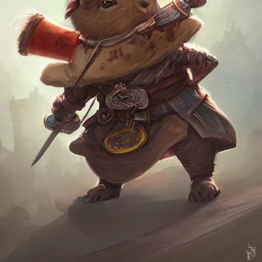 Prompt: cute little anthropomorphic Guinea Pig Samurai in city, tiny, small, short, Samurai outfit, cute and adorable, pretty, beautiful, DnD character art portrait, matte fantasy painting, DeviantArt Artstation, by Jason Felix by Steve Argyle by Tyler Jacobson by Peter Mohrbacher, cinematic lighting