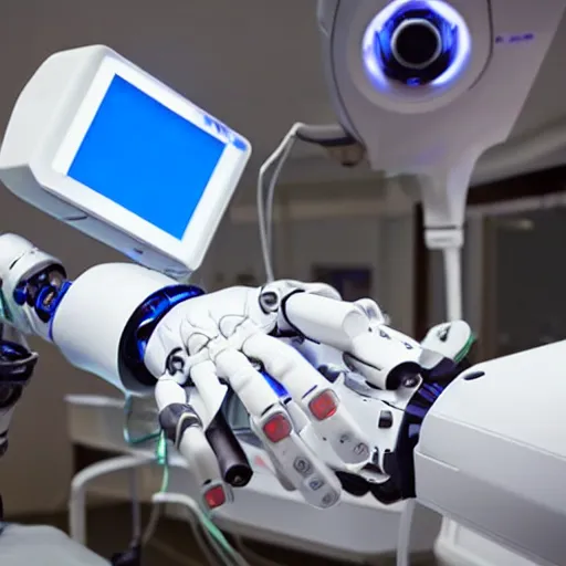 Prompt: robotic arm operating a patient in a hospital