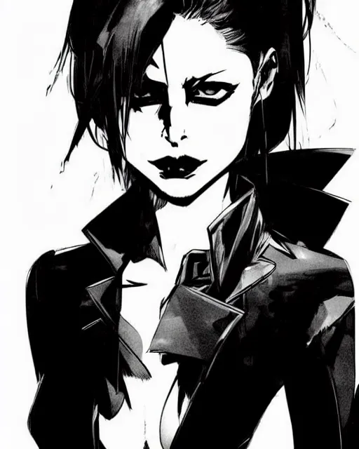 Prompt: style of yoji shinkawa, rafael albuquerque : : gorgeous willa holland : : evil demon : : symmetrical face, symmetrical eyes : : gorgeous black hair : : magic lighting, low spacial lighting : :