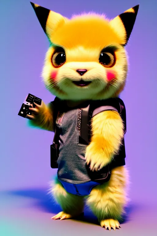 Image similar to high quality 3 d render cyberpunk very cute multicolored fluffy! wombat cyborg, mechanical paw, highly detailed, vray smooth, in the style of detective pikachu, hannah yata charlie immer, cinematic neon blue light, low angle, uhd 8 k, sharp focus