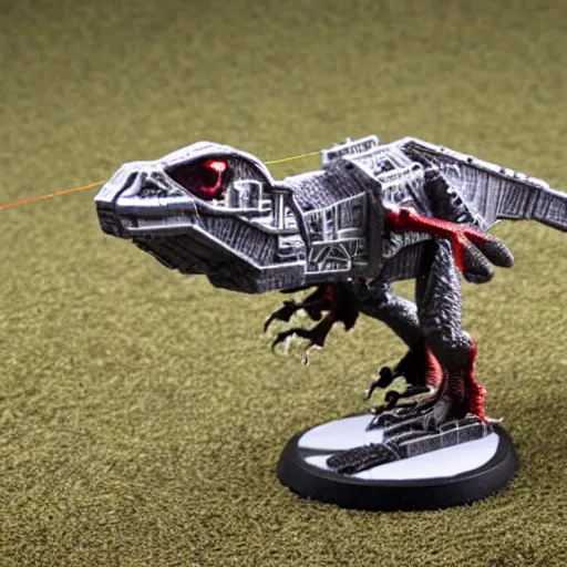 Image similar to mechwarrior velociraptor with laser beams from the eyes