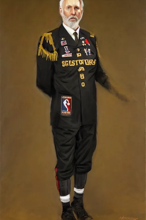 Prompt: full body portrait of the dictator of the san antonio spurs, 1 8 8 9, in full military garb, greg popovich, oil on canvas by william sidney mount, trending on artstation