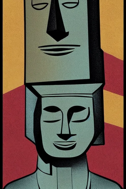 Image similar to cubist moai statue cutout digital illustration cartoon colorful beeple