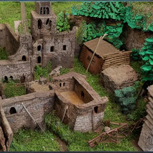 Image similar to diorama of a medieval village, orthographic projection