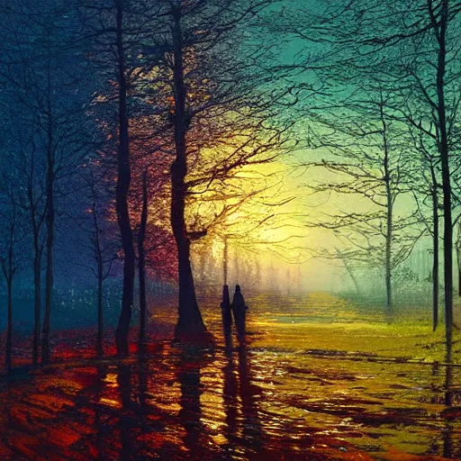 Image similar to A Landscape by Alena Aenami and John Atkinson Grimshaw