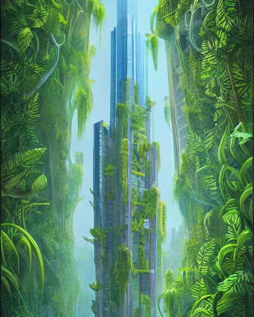 Prompt: highly detailed ecosystem skyscraper overgrowth, petros afshar