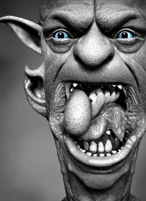 Prompt: closeup portrait of a medieval goblin smiling, depth of field, zeiss lens, detailed, symmetrical, centered, fashion photoshoot, by Annie Leibovitz and Steve McCurry, David Lazar, Jimmy Nelsson, Breathtaking, 8k resolution, extremely detailed, beautiful, establishing shot, artistic, hyperrealistic, beautiful face, octane render