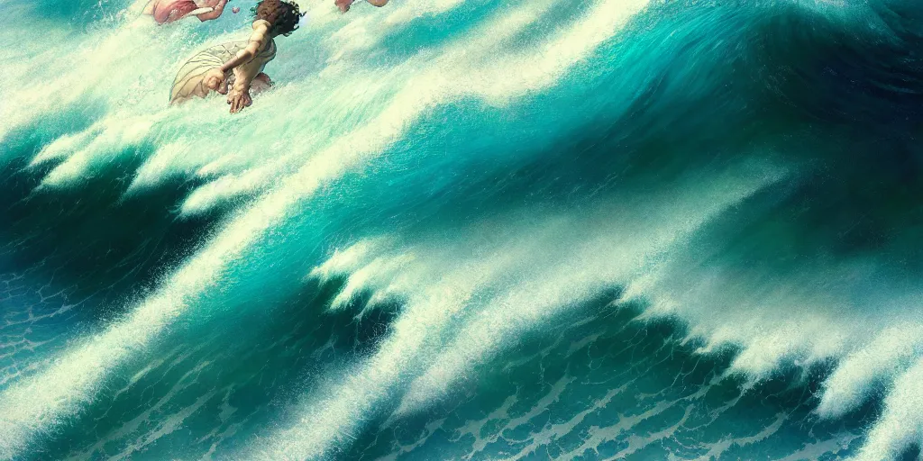 Prompt: pegusus runing through ocean wave, exquisite details, denoised, mid view, by norman rockwell, karl kopinski, artsation, greg rutkowski, makoto shinkai, takashi takeuchi, studio ghibli