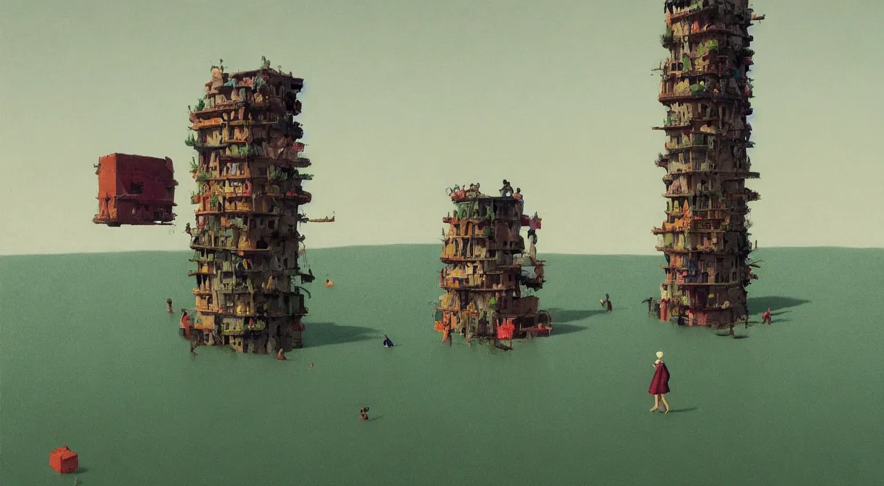 Prompt: single flooded simple human skin tower, very coherent and colorful high contrast!! masterpiece by rene magritte simon stalenhag carl spitzweg syd mead norman rockwell edward hopper james gilleard, minimalist, dark shadows, sunny day, hard lighting