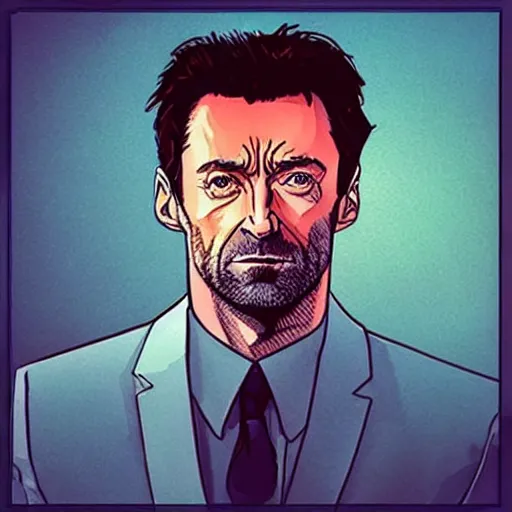 Prompt: “ hugh jackman retro minimalist portrait by jean giraud, moebius starwatcher, comic, 8 k ”