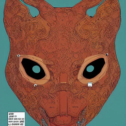 Image similar to a portrait of an asian girl, face covered witj a fox mask by geof darrow,