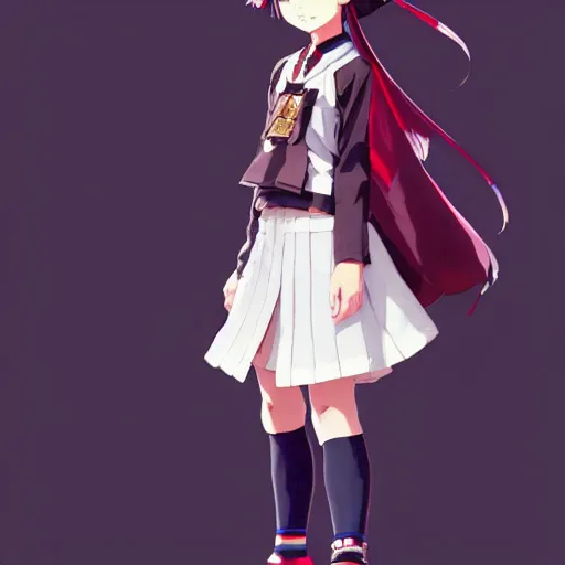 Image similar to a beautiful! boyish! natalie portman model, wearing catholic school girl outfit with mayan pattern and native style, jrpg aztec street fashion, gapmoe yandere grimdark, trending on pixiv fanbox, painted by greg rutkowski makoto shinkai takashi takeuchi studio ghibli, akihiko yoshida