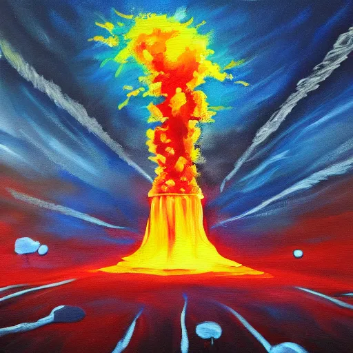 Image similar to nuclear explosion acrylic painting