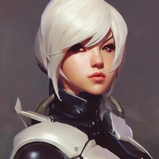 Prompt: greg manchess portrait painting of yorha no. 2 type b as overwatch character, medium shot, asymmetrical, profile picture, organic painting, sunny day, matte painting, bold shapes, hard edges, street art, trending on artstation, by huang guangjian and gil elvgren and sachin teng