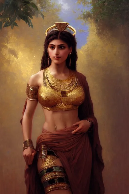 Image similar to Jessica Kahawaty as a beautiful egyptian princess, gorgeous, portrait, powerful, intricate, beautiful, masterpiece, elegant, volumetric lighting, digital painting, highly detailed, artstation, sharp focus, illustration, William-Adolphe Bouguereau, Hajime sorayama, ruan jia