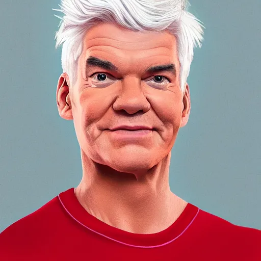 Prompt: Phillip schofield with the physique of a body builder, photorealistic, highly detailed, 4k, eye contact, digital painting,