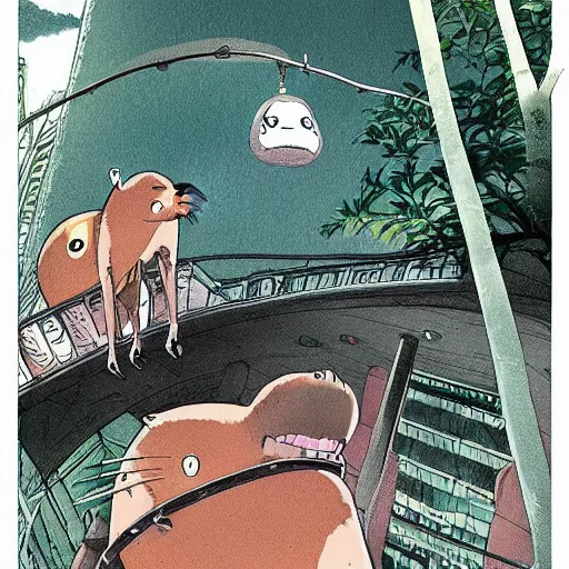 Image similar to a beautiful illustration of a capybara tokyo ghoul by studio ghibli, new contemporary art, comic book illustration, anime, my neighbor totoro