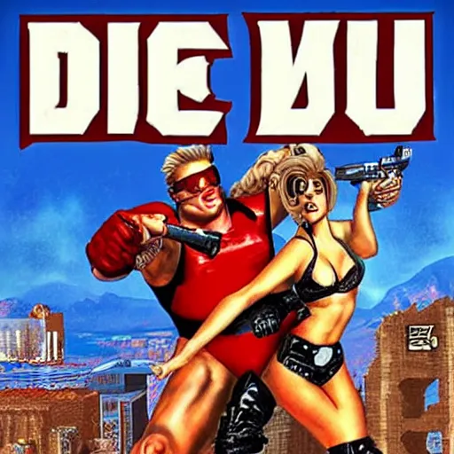 Prompt: Duke Nukem, Duke Nukem 90s cover art