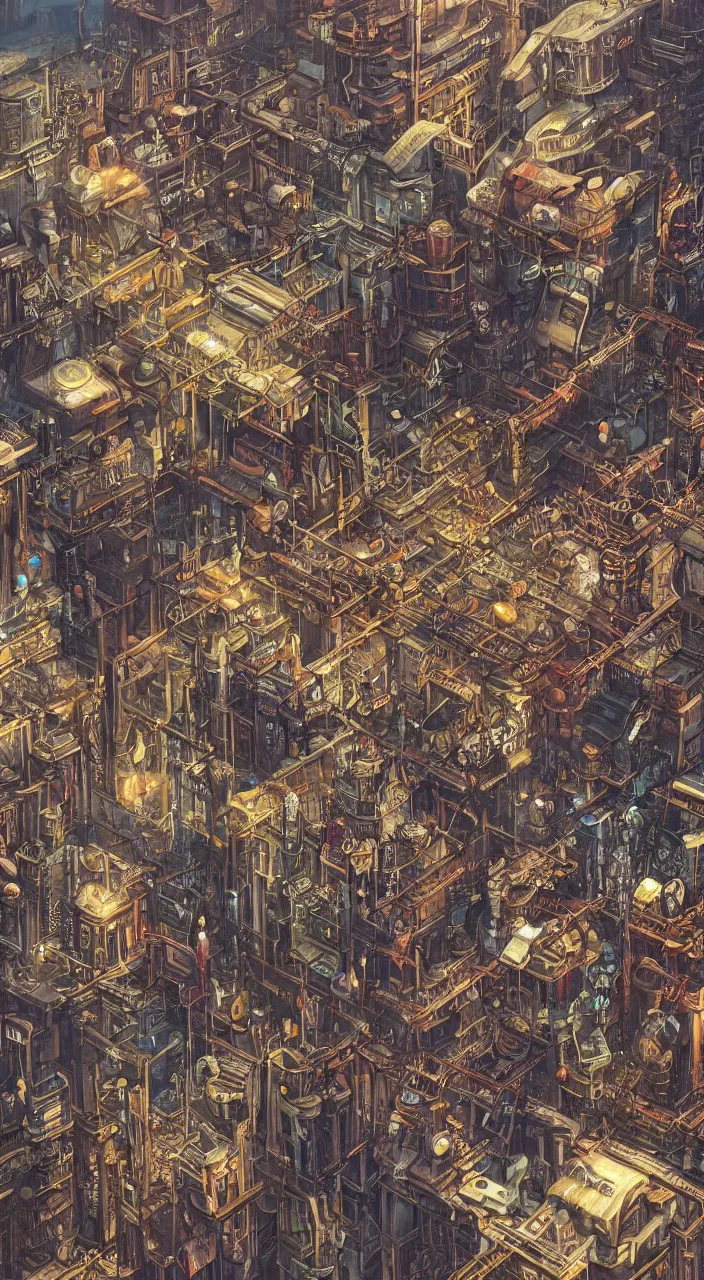 Image similar to hyper detailed painting of a steampunk city intertwining with a cyberpunk city,