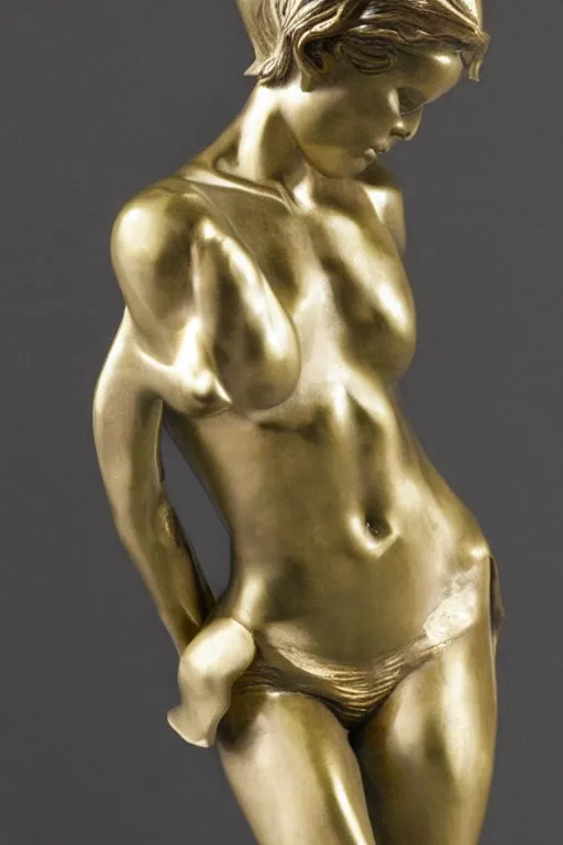 Image similar to nordic girl statue sculpted by bernini and hedi xandt made with black marble with partial gold plating, realistic