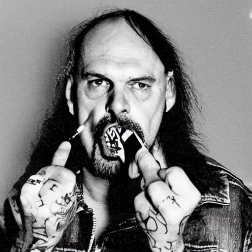 Prompt: gg allin wearing a denim vest, cartoon smoking