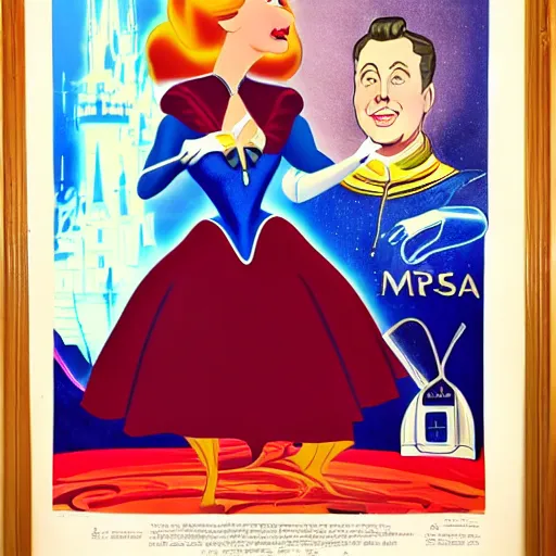 Prompt: portrait of elon musk as cinderella, 1950 disney movie poster, hand drawn animation cel, extremely detailed