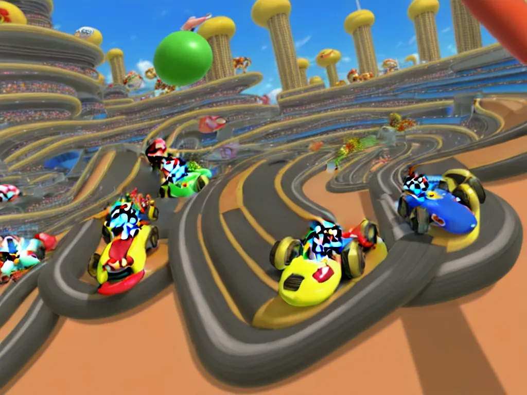 Image similar to pretzel track, mario kart 8 screenshot