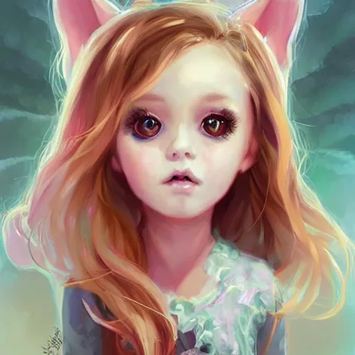 Image similar to Portrait of a beautiful little girl with big eyes, hopping for a better world free of men atrocity ,artwork by Ross Tran