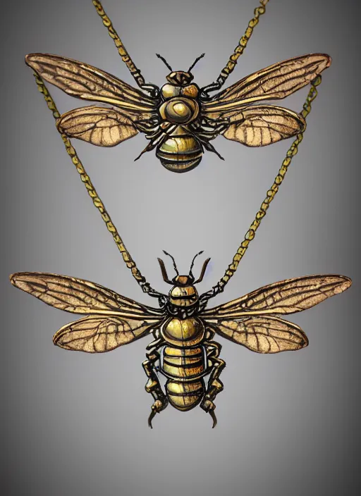 Prompt: concept art of small insect pendant, fantasy illustration, medieval era, blank fantasy background, hand - drawn, 4 k, trending on artstation, symmetry