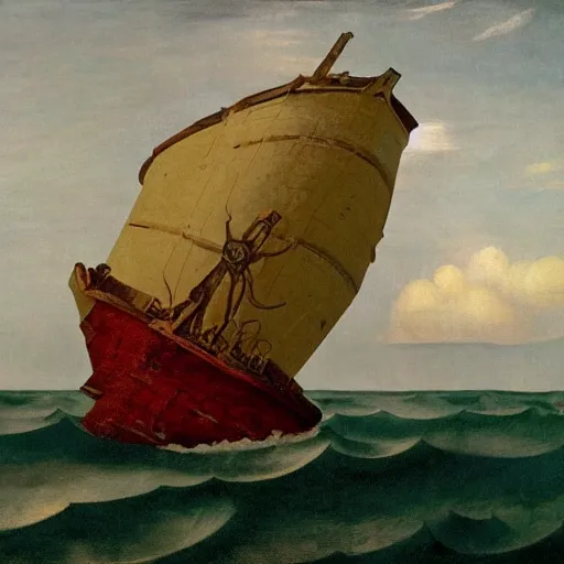 Image similar to a shipwreck at the bottom of the sea by Raphael, Hopper, and Rene Magritte. detailed, romantic, enchanting, trending on artstation.