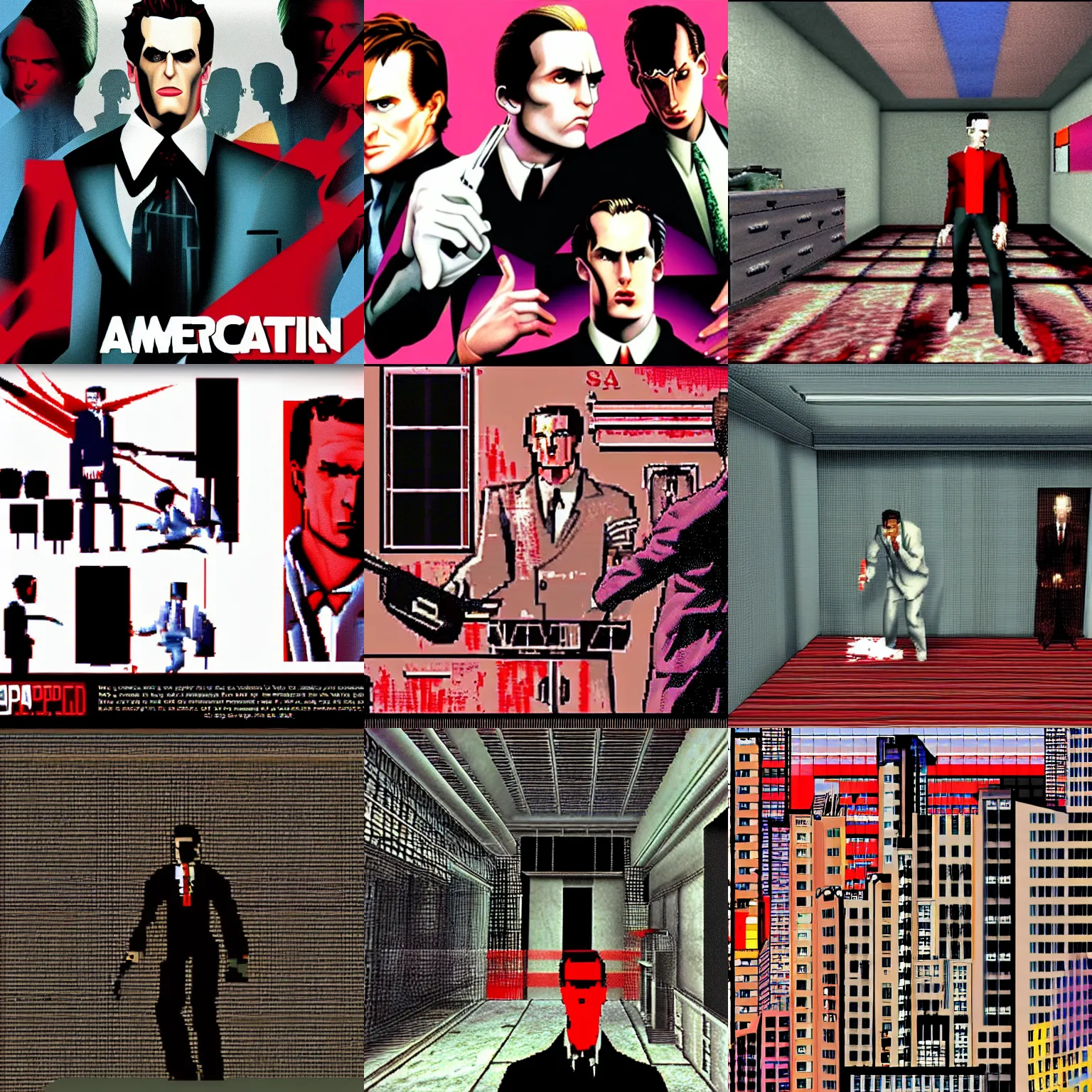 Prompt: american psycho, ps 1 graphics